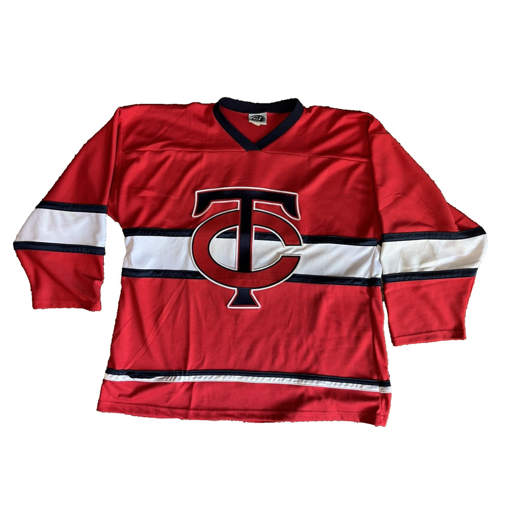 Vintage Twin City Winston-Salem Cyclones 3rd Red Hockey Jersey Sz Lg